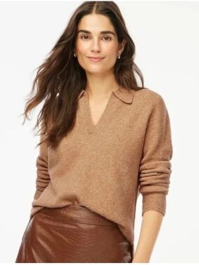 J. Crew Wool Blend Extra Soft Yarn Collared Polo Pullover Sweater Neutral Tan XL
